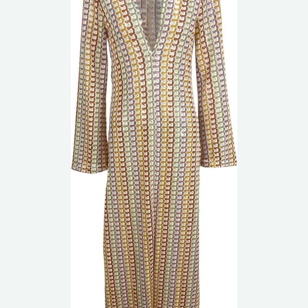 Plunge Crochet Maxi Dress Beach Cover Up NWT Boho Bohemian
